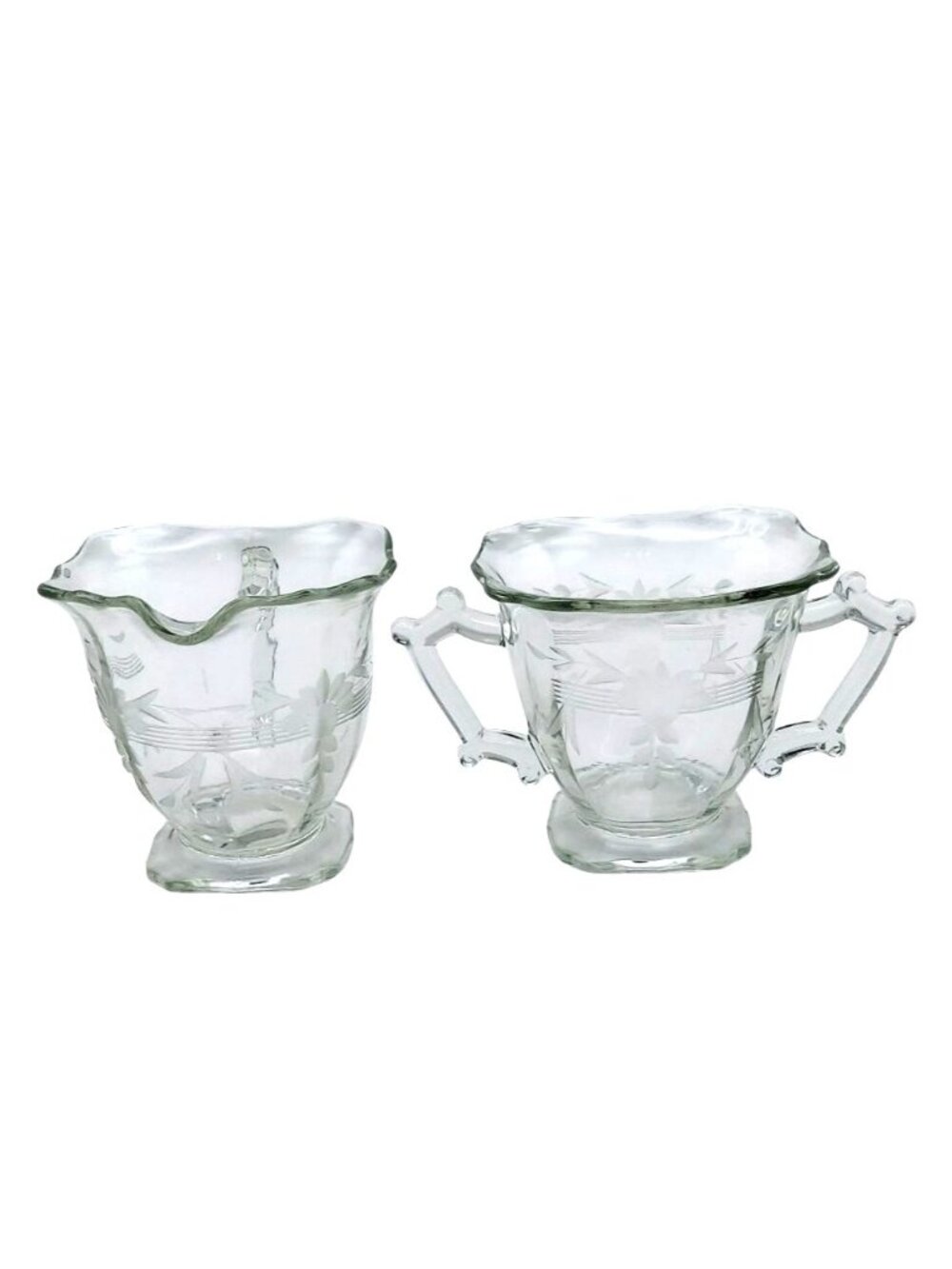 Vintage Imperial Glass Hazen Square No 760 Clear Cut Glass Creamer & Sugar Set